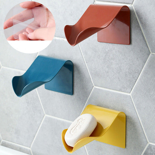 Wall Mounted Soap Holder Bathroom Shower Soap Dish Tray Plastic Soap Box Kitchen Sponge Holder Drain Rack Bathroom Organizer