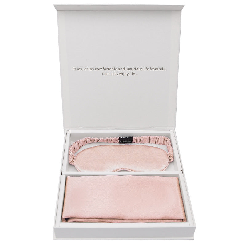 Silk gift eye mask pillowcase two-piece set simple travel holiday gift business gift box set