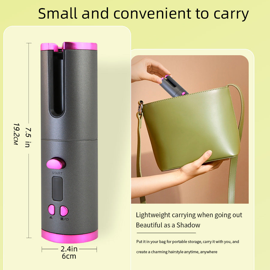 LCD Wireless Charging Curling Iron | 10s Rapid Heat-Up, 6 Temp & Time Settings | Automatic Rotating Curling Wand | Portable for Travel | Mini Smart Hair Curler