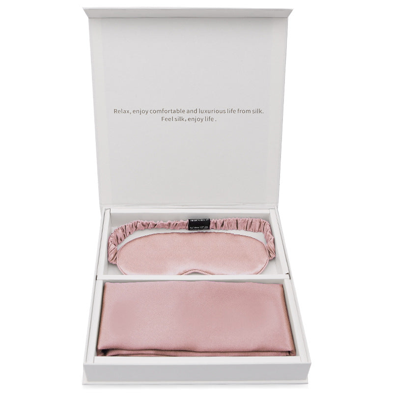 Silk gift eye mask pillowcase two-piece set simple travel holiday gift business gift box set