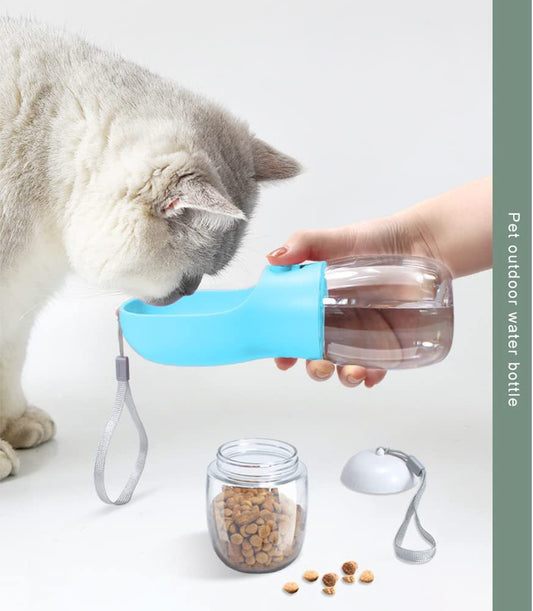 2-in-1 Portable Pet Water & Food Dispenser | Travel Dog & Cat Bowl with 550ml Water Bottle & 100g Food Container