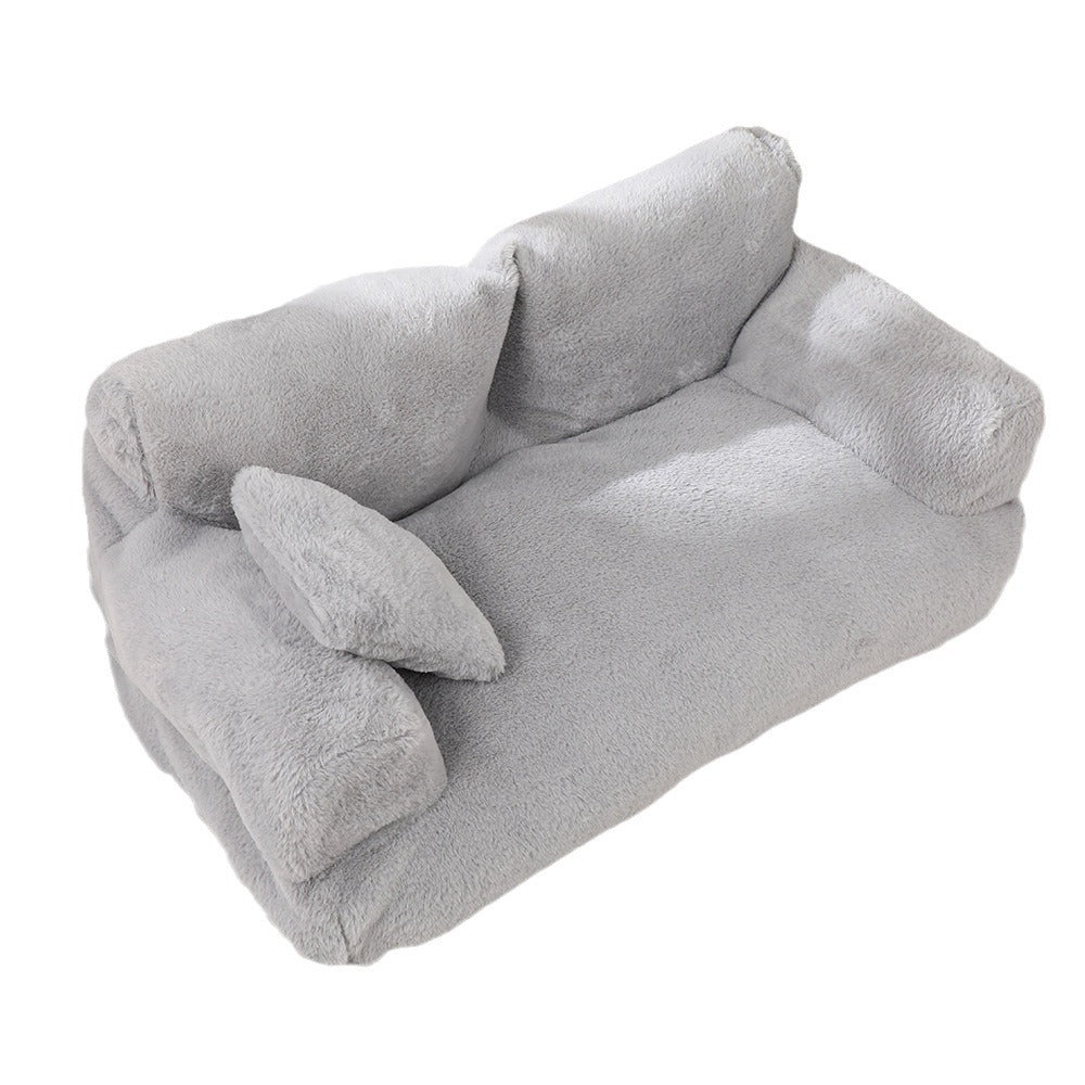 Fashion Large Cat & Dog Plush Sofa Bed – Warm, Comfortable Rabbit Plush Pet Nest in Khaki