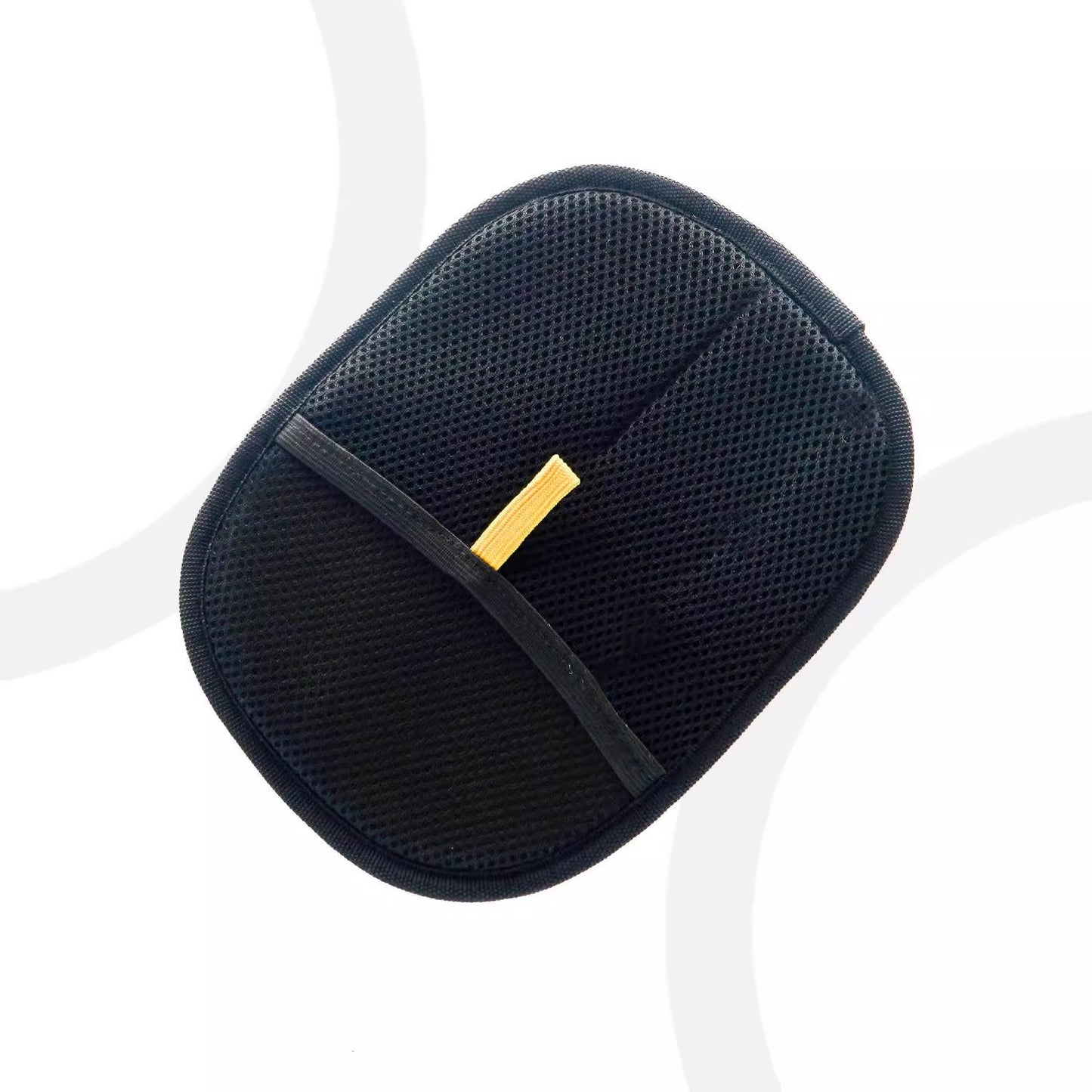 Black mesh pet hair removal gloves on a white background
