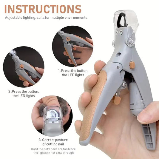 LED Light Pet Nail Clipper & Trimmer | Safe Dog & Cat Nail Clippers with Quick Sensor Light & Anti-Slip Handle | Pet Grooming Kit with Nail File
