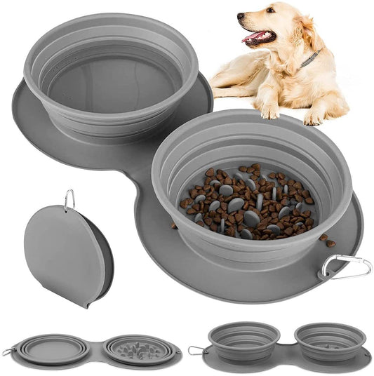 Silicone Collapsible Double Pet Bowl | Portable, Travel-Friendly Food & Water Dish for Dogs & Cat
