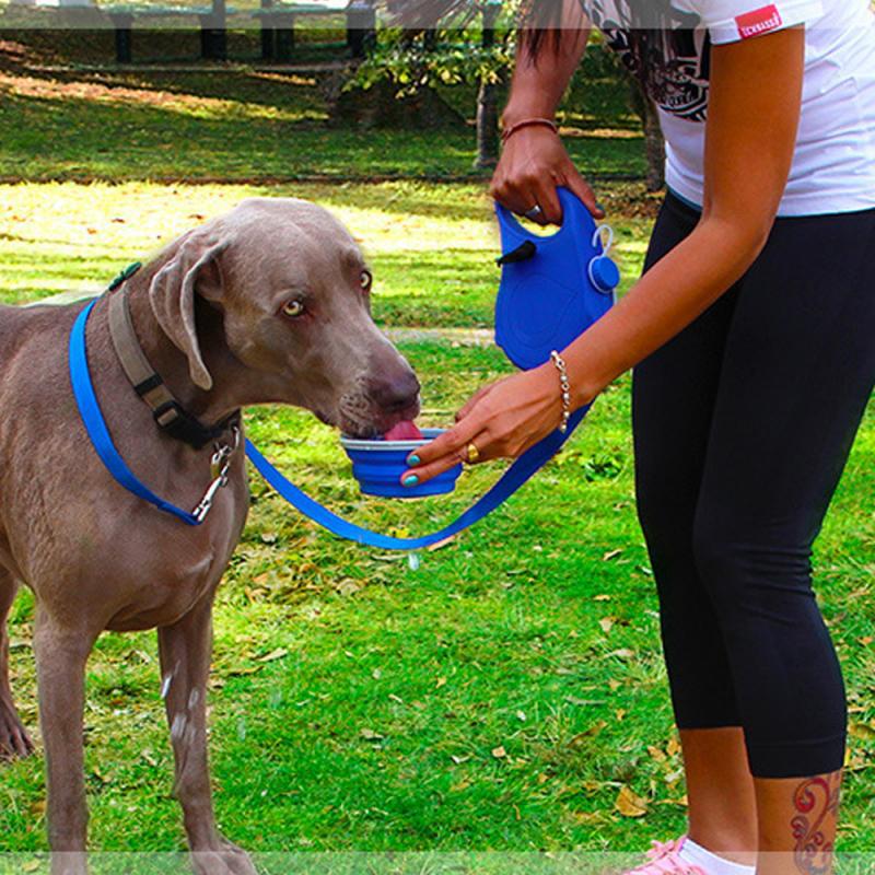 3-in-1 Retractable Dog Leash with Built-in Water Bottle | Portable Hands-Free Dog Walking Belt for Hiking, Running, and Jogging