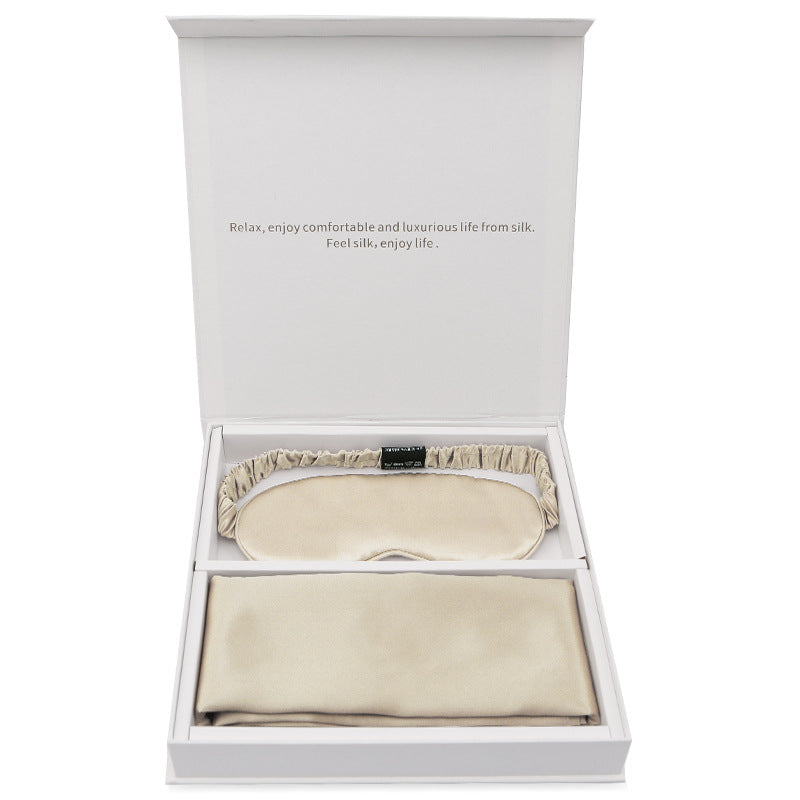Silk gift eye mask pillowcase two-piece set simple travel holiday gift business gift box set