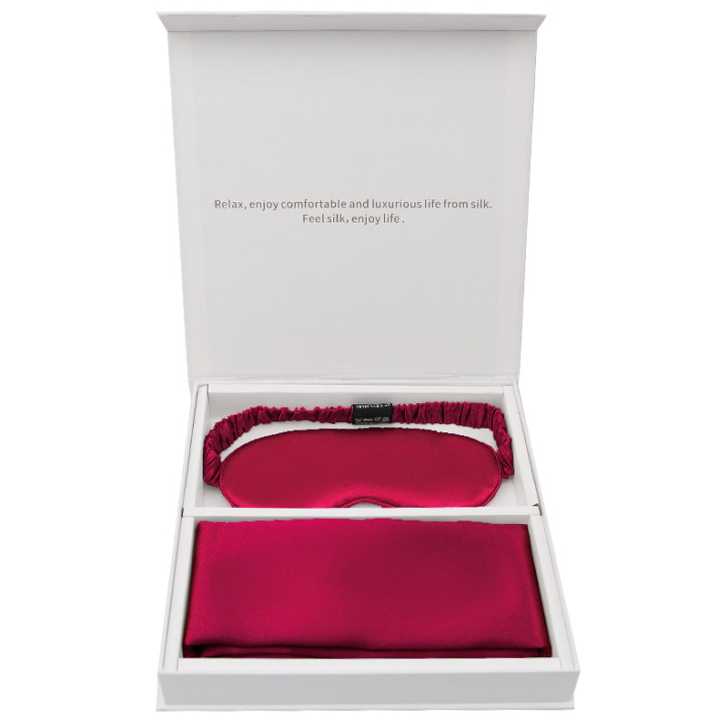 Silk gift eye mask pillowcase two-piece set simple travel holiday gift business gift box set
