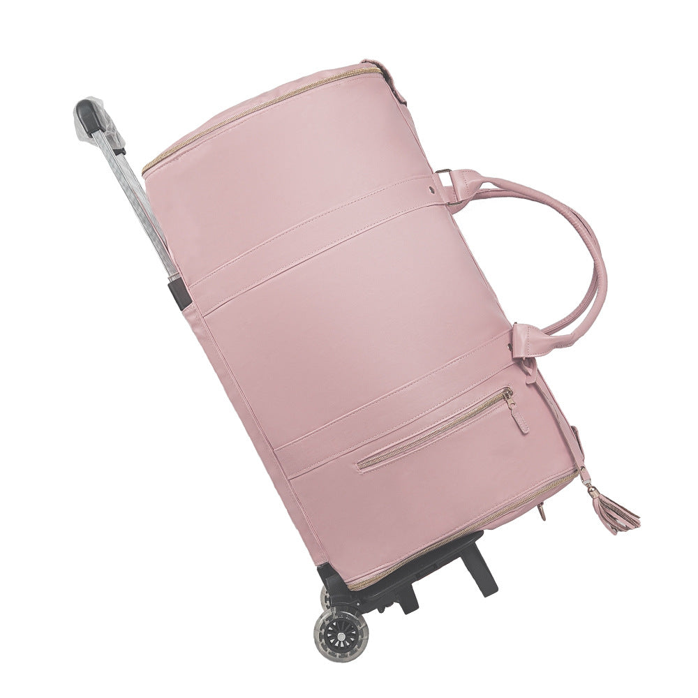 Ready-to-ship PU trolley suit Duffel luggage bag hand-held single shoulder waterproof wear-resistant large capacity travel bag