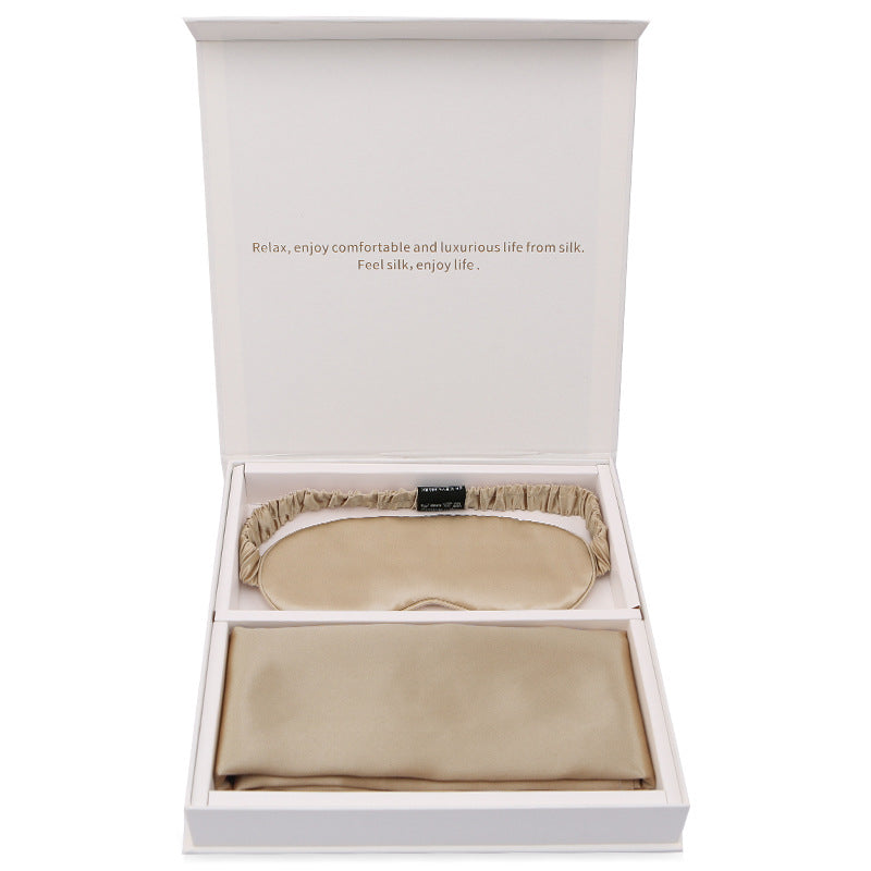 Silk gift eye mask pillowcase two-piece set simple travel holiday gift business gift box set