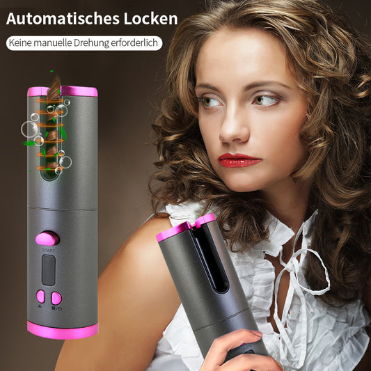 LCD Wireless Charging Curling Iron | 10s Rapid Heat-Up, 6 Temp & Time Settings | Automatic Rotating Curling Wand | Portable for Travel | Mini Smart Hair Curler