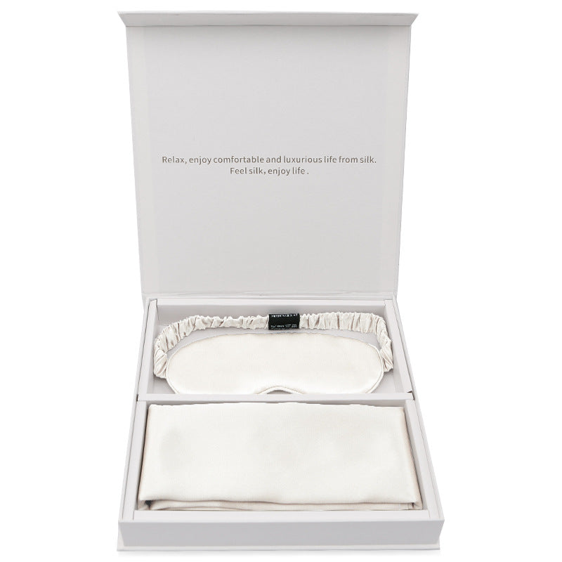 Silk gift eye mask pillowcase two-piece set simple travel holiday gift business gift box set