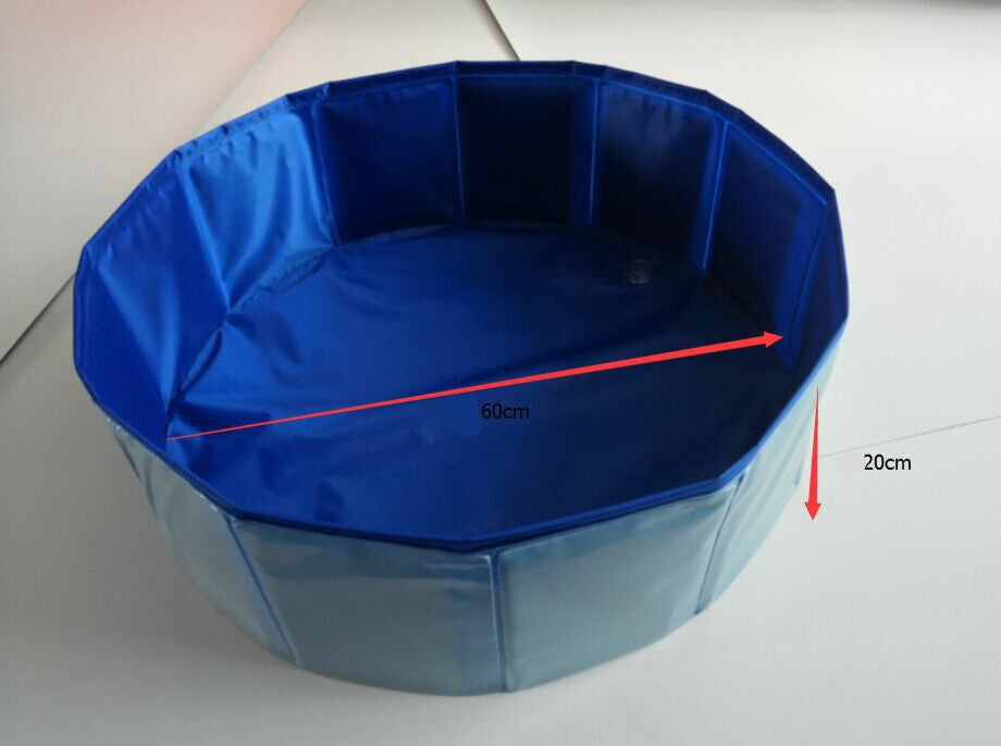 Blue folding pool with measurements on a white background