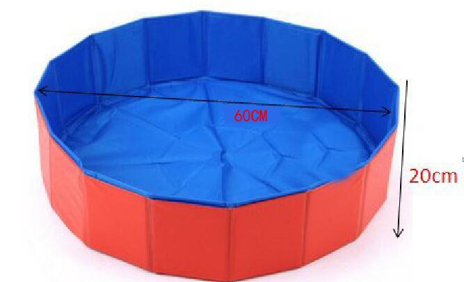 Foldable pet pool with dimensions labeled on a white background