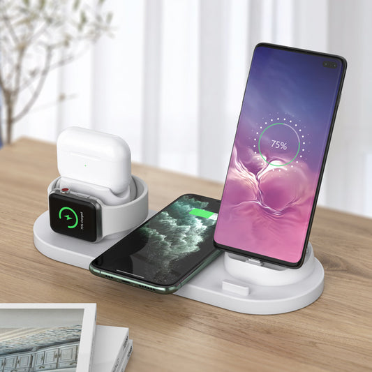 SHOW WISH 6-in-1 Wireless Charging Station | 4th Gen Desktop Stand with 15W Fast Charge for iPhone, Android, Watch, Earbuds