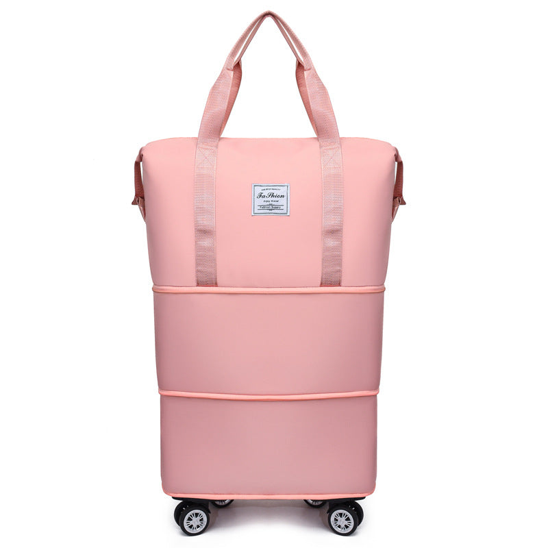 College student travel bag with large capacity for business trip, expandable universal wheel luggage bag, Oxford cloth storage gym bag for women