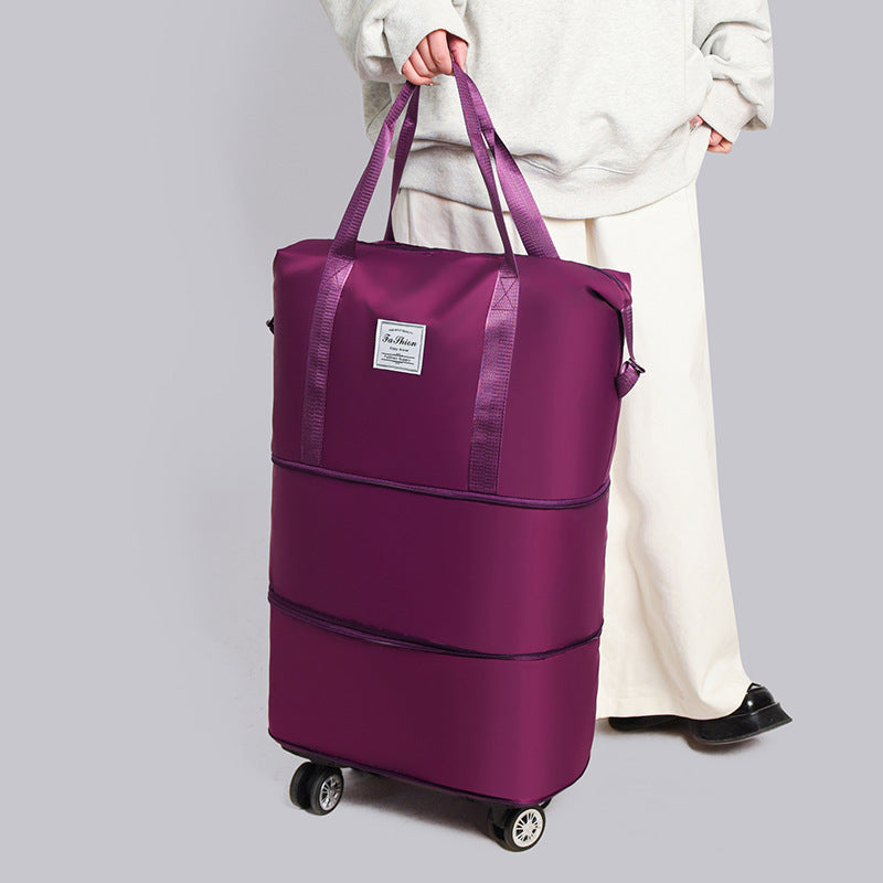 College student travel bag with large capacity for business trip, expandable universal wheel luggage bag, Oxford cloth storage gym bag for women