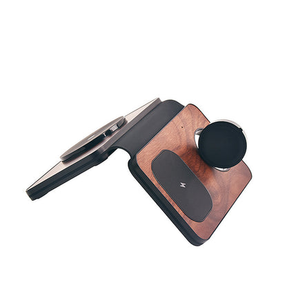 3-in-1 Walnut Magnetic Wireless Charger Portable Foldable Travel Business Wireless Charger