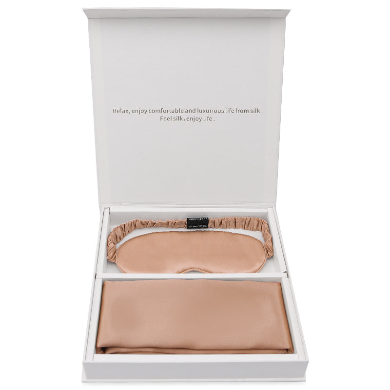 Silk gift eye mask pillowcase two-piece set simple travel holiday gift business gift box set