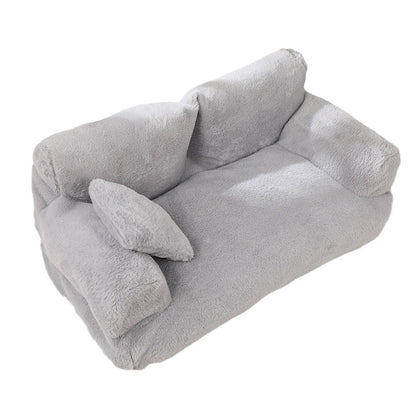 Fashion Large Cat & Dog Plush Sofa Bed – Warm, Comfortable Rabbit Plush Pet Nest in Khaki