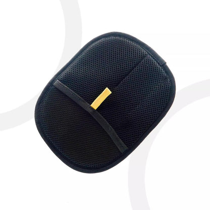 Black mesh pet hair removal gloves on a white background