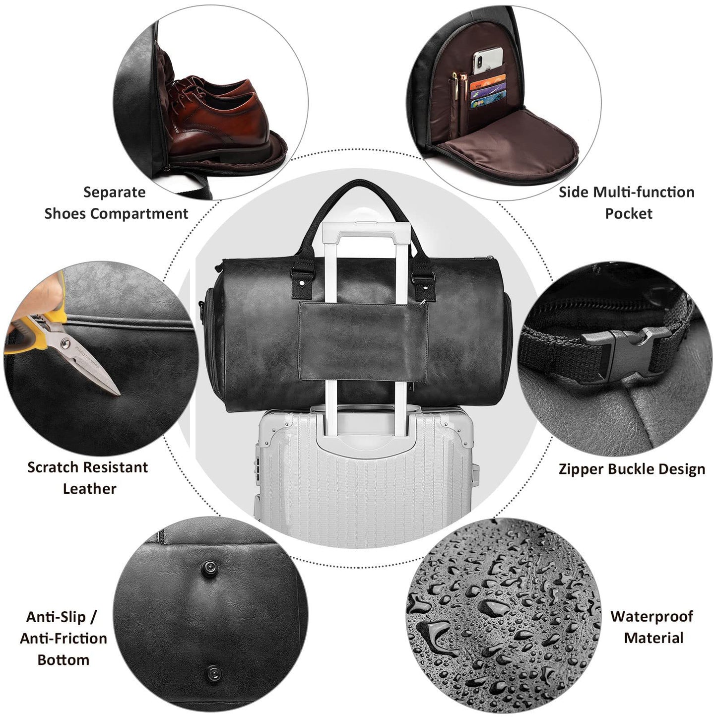 Spot dry leather travel bag carrying garment bag leather garment duffel bag convertible mens suit travel bag