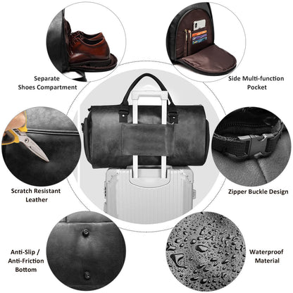Spot dry leather travel bag carrying garment bag leather garment duffel bag convertible mens suit travel bag
