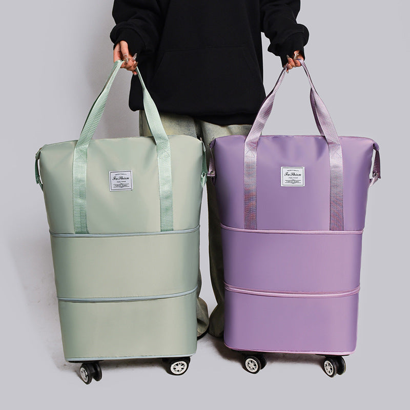 College student travel bag with large capacity for business trip, expandable universal wheel luggage bag, Oxford cloth storage gym bag for women