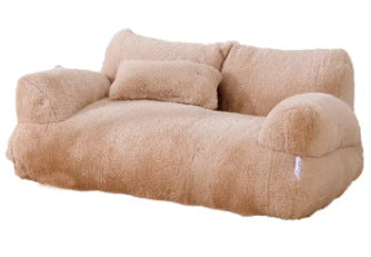 Fashion Large Cat & Dog Plush Sofa Bed – Warm, Comfortable Rabbit Plush Pet Nest in Khaki