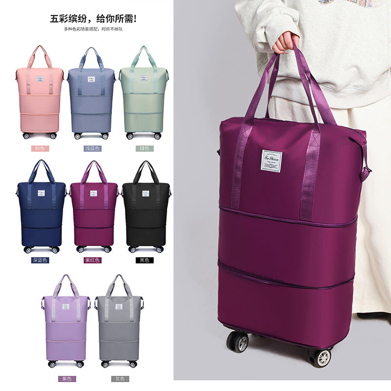 College student travel bag with large capacity for business trip, expandable universal wheel luggage bag, Oxford cloth storage gym bag for women