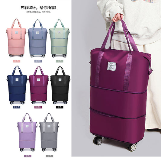 College student travel bag with large capacity for business trip, expandable universal wheel luggage bag, Oxford cloth storage gym bag for women