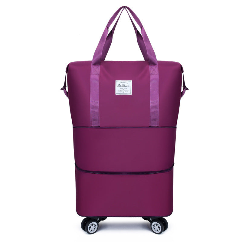 College student travel bag with large capacity for business trip, expandable universal wheel luggage bag, Oxford cloth storage gym bag for women