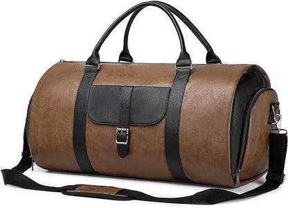 Spot dry leather travel bag carrying garment bag leather garment duffel bag convertible mens suit travel bag