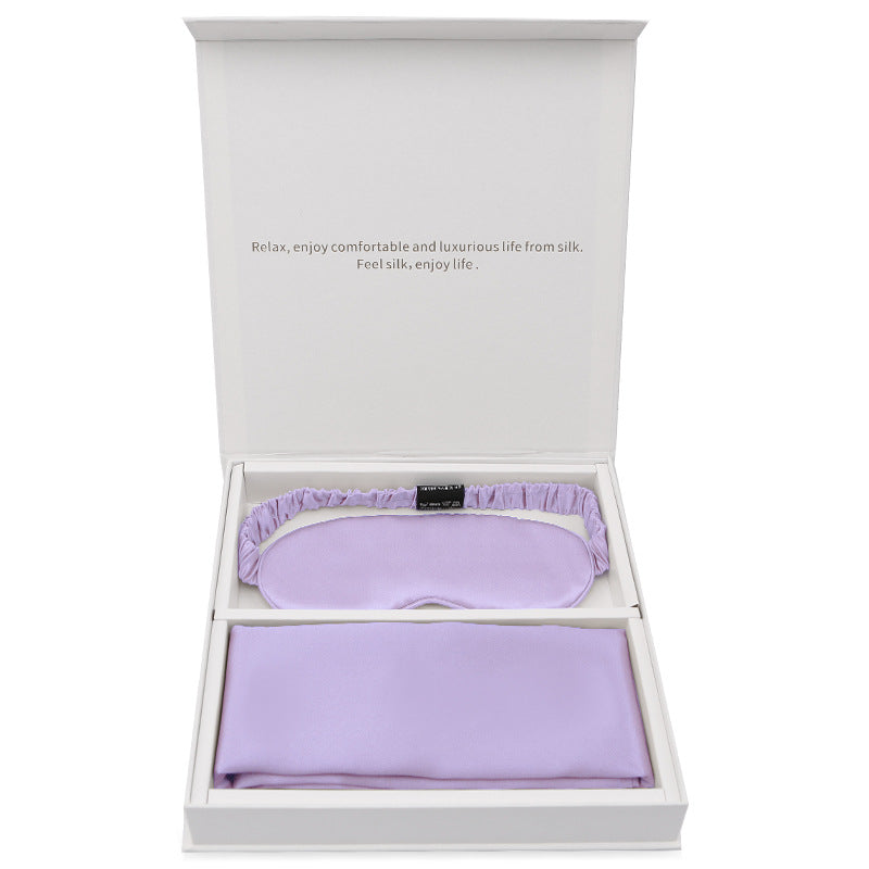 Silk gift eye mask pillowcase two-piece set simple travel holiday gift business gift box set