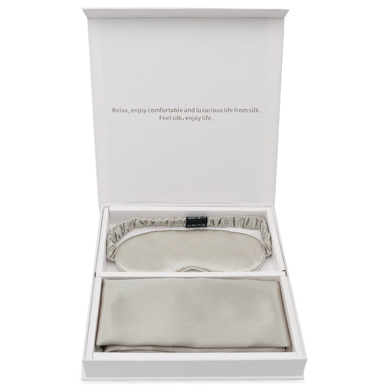 Silk gift eye mask pillowcase two-piece set simple travel holiday gift business gift box set
