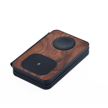 3-in-1 Walnut Magnetic Wireless Charger Portable Foldable Travel Business Wireless Charger