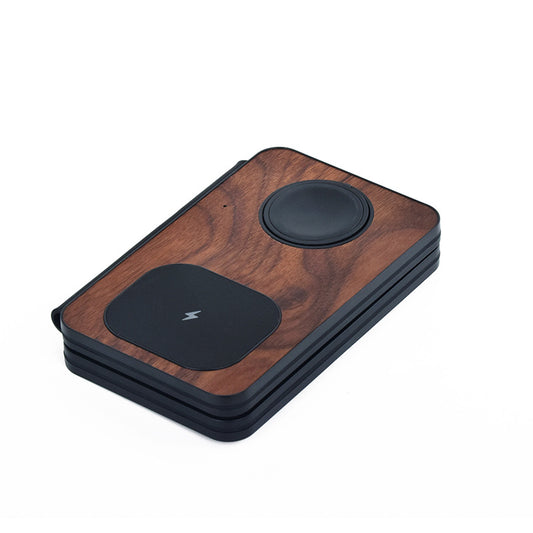 3-in-1 Walnut Magnetic Wireless Charger Portable Foldable Travel Business Wireless Charger