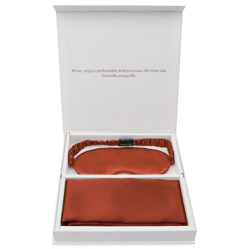 Silk gift eye mask pillowcase two-piece set simple travel holiday gift business gift box set