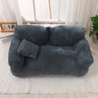 Fashion Large Cat & Dog Plush Sofa Bed – Warm, Comfortable Rabbit Plush Pet Nest in Khaki