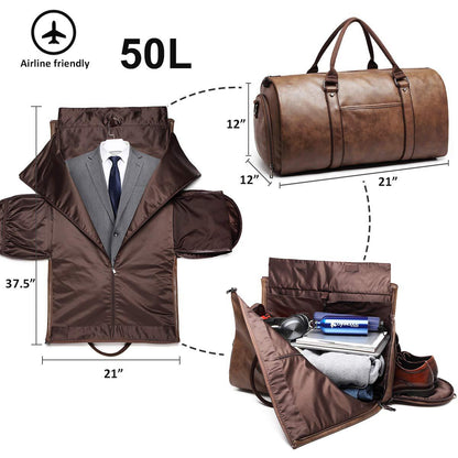 Spot dry leather travel bag carrying garment bag leather garment duffel bag convertible mens suit travel bag