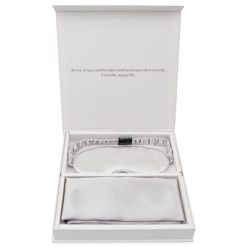 Silk gift eye mask pillowcase two-piece set simple travel holiday gift business gift box set