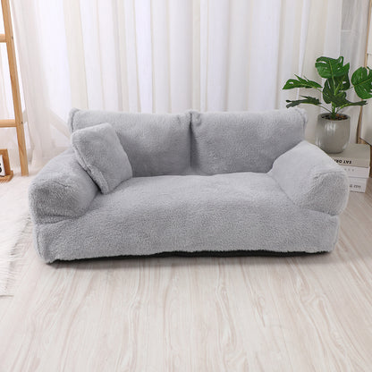 Fashion Large Cat & Dog Plush Sofa Bed – Warm, Comfortable Rabbit Plush Pet Nest in Khaki