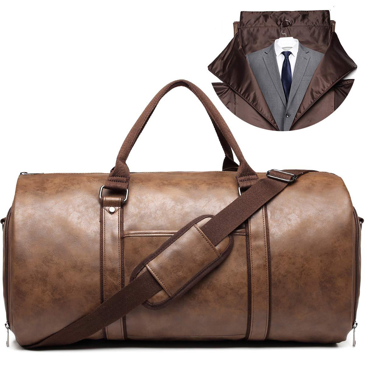 Spot dry leather travel bag carrying garment bag leather garment duffel bag convertible mens suit travel bag