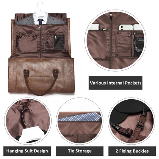 Spot dry leather travel bag carrying garment bag leather garment duffel bag convertible mens suit travel bag
